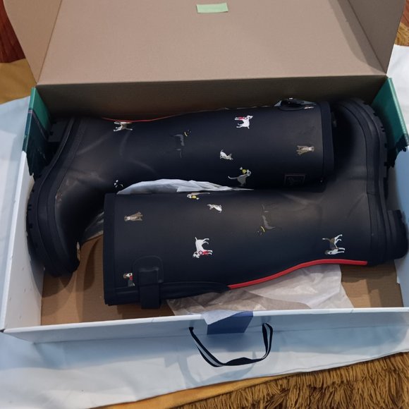 JOULES  Welly Print Navy Dogs Tall Rain Boots - Picture 1 of 6
